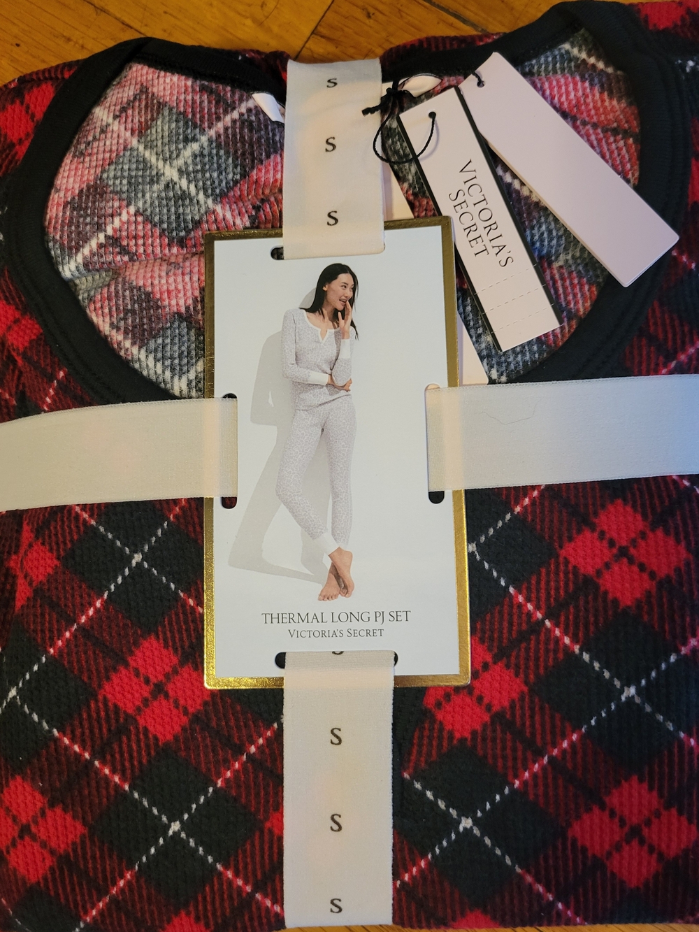 Victoria's Secret Red and Black Plaid Thermal Long PJ Set